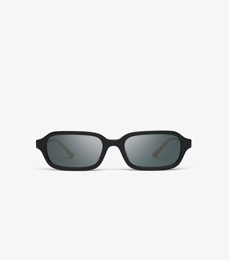 Tory Burch designer sunglasses & eyewear Kira Metal Rectangle Sunglasses in BLACK/DARK GREY front