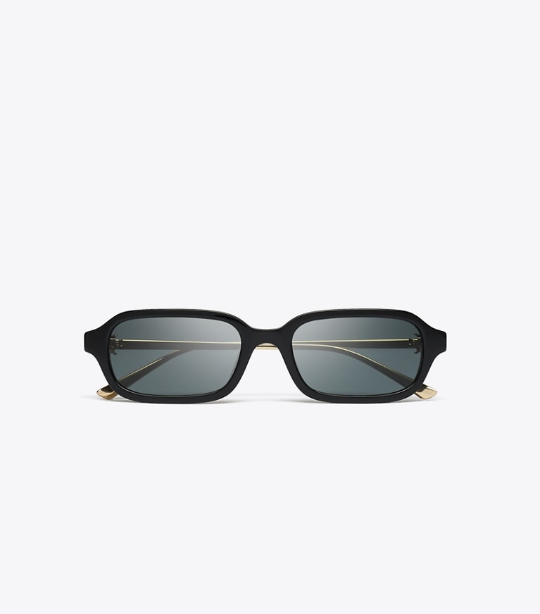 Tory Burch designer sunglasses & eyewear Kira Metal Rectangle Sunglasses in BLACK/DARK GREY overhead