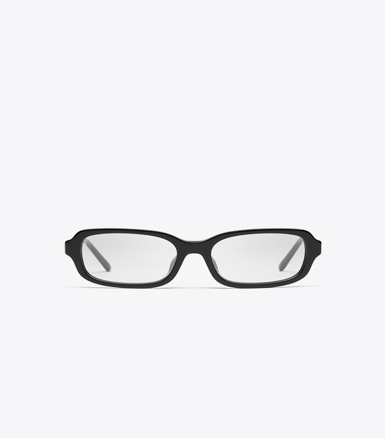 Tory Burch designer sunglasses & eyewear Kira Metal Slim Rectangle Eyeglasses in BLACK/SHINY LIGHT GOLD front