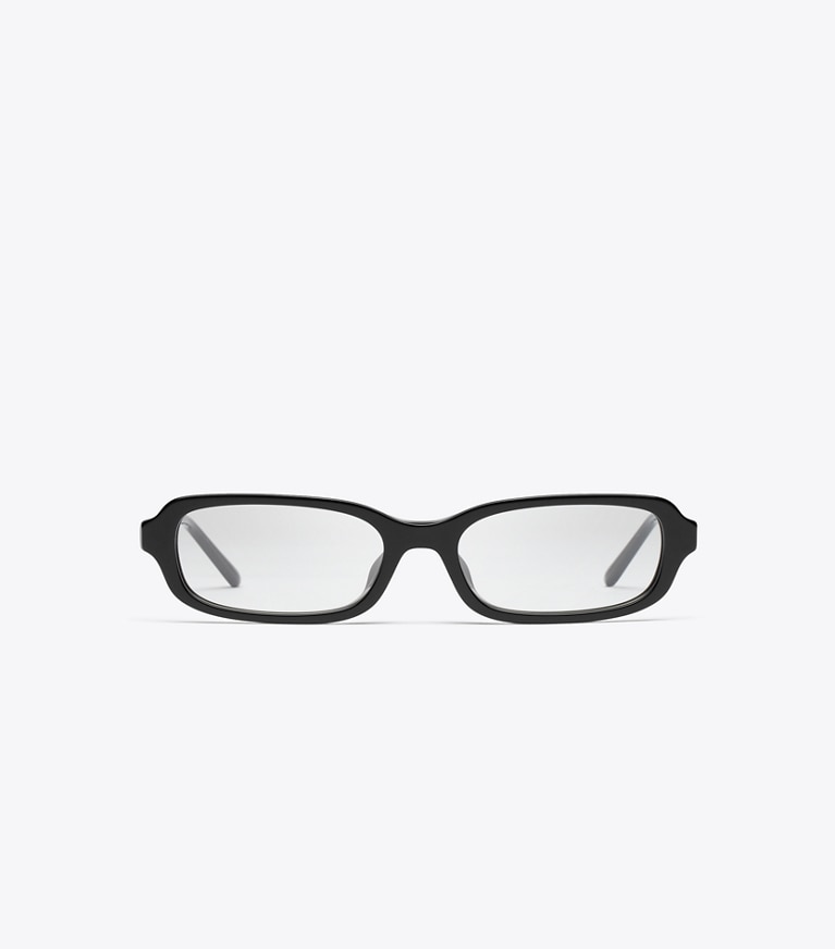 Tory Burch designer sunglasses & eyewear Kira Metal Slim Rectangle Eyeglasses in BLACK/SHINY LIGHT GOLD front