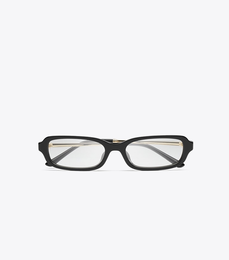 Tory Burch designer sunglasses & eyewear Kira Metal Slim Rectangle Eyeglasses in BLACK/SHINY LIGHT GOLD overhead
