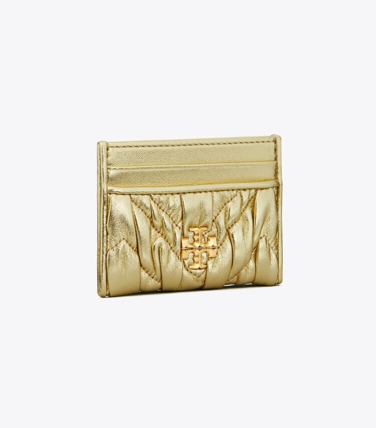 Tory Burch designer card cases Kira Metallic Diamond Ruched Card Case in Gold angle