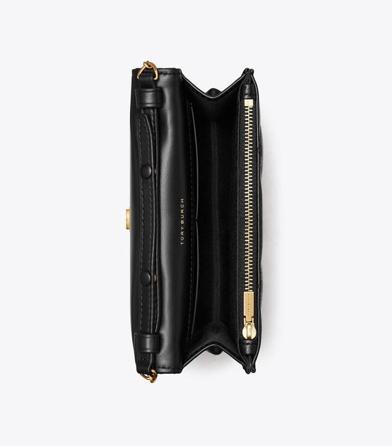 Tory Burch designer kleine taschen Kira Mini-Geldbörse mit Rautensteppung, Tragegriff oben und Kette in Black angle