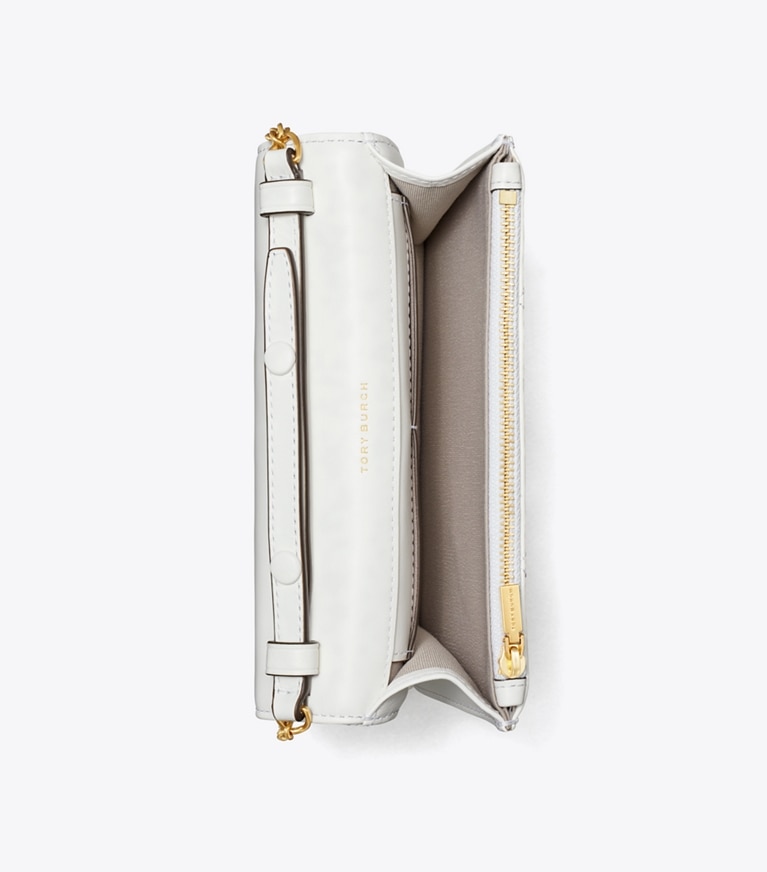 Tory Burch designer kleine taschen Kira Mini-Geldbörse mit Rautensteppung, Tragegriff oben und Kette in Cirrus Cloud angle