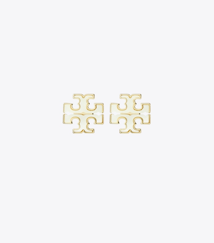Tory Burch designer earrings Kira Mother of Pearl Stud Earrings in Tory Gold / Mother of Pearl front