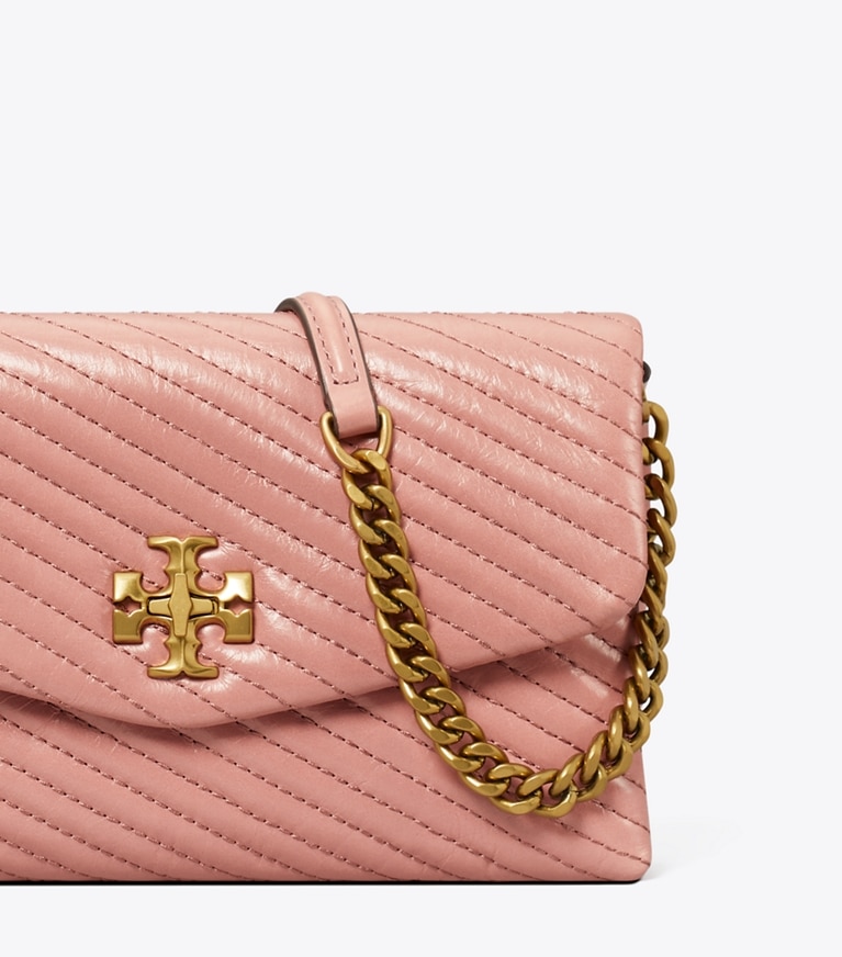 Tory Burch designer mini bags Kira Moto Quilt Chain Wallet in Pink Magnolia angle
