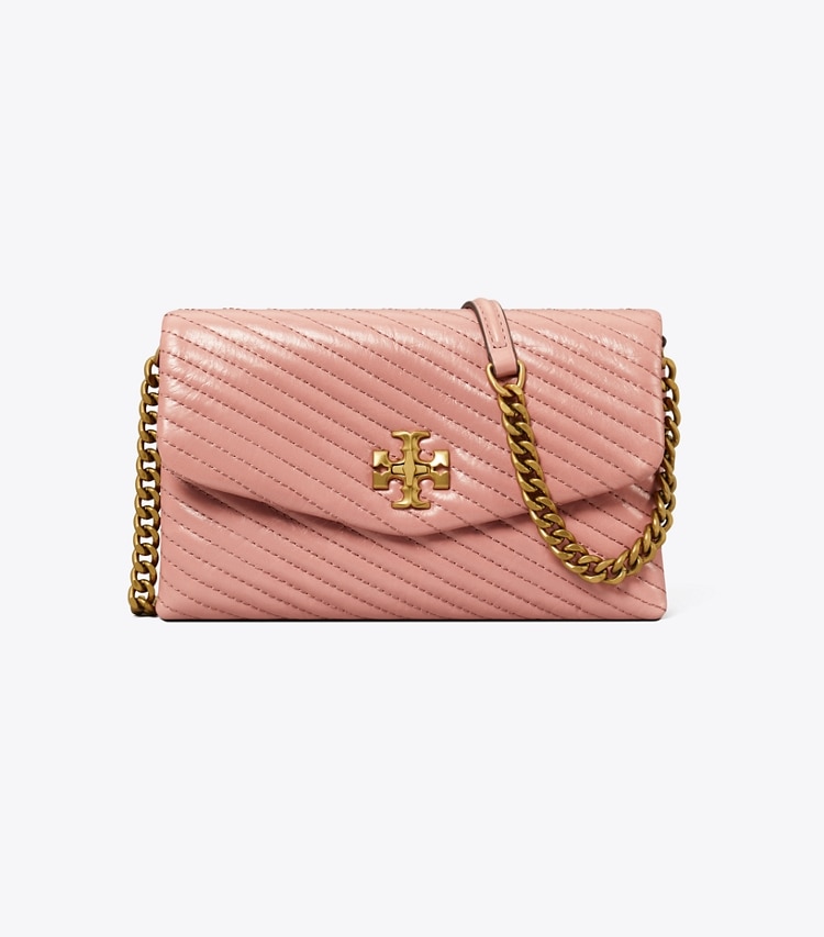 Tory Burch designer mini bags Kira Moto Quilt Chain Wallet in Pink Magnolia front