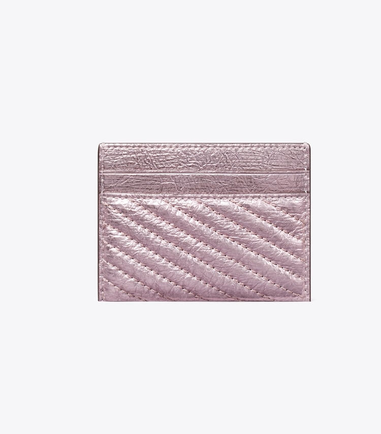 Tory Burch designer card cases Kira Moto Quilt Metallic Card Case in Sparkle Pink back