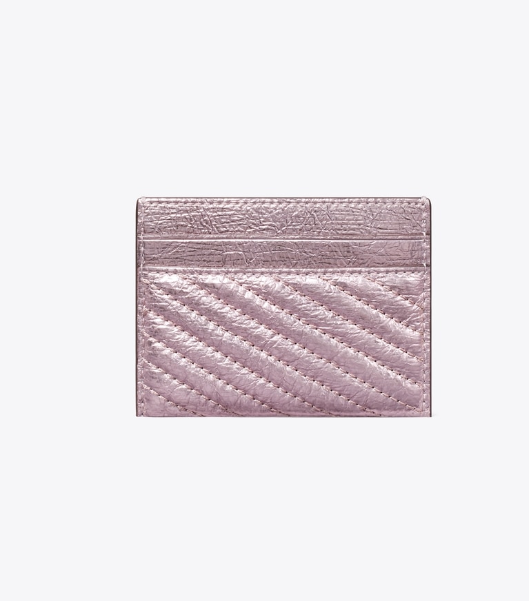 Tory Burch designer card cases Kira Moto Quilt Metallic Card Case in Sparkle Pink angle