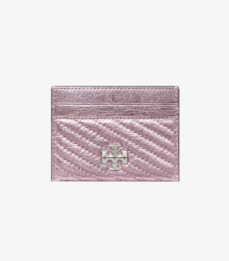 Tory Burch designer card cases Kira Moto Quilt Metallic Card Case in Sparkle Pink front