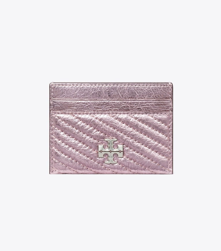 Tory Burch designer card cases Kira Moto Quilt Metallic Card Case in Sparkle Pink angle