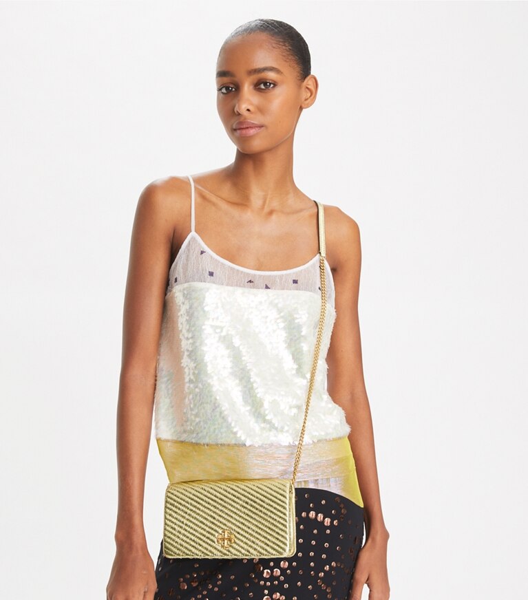 Kira Moto Quilt Metallic Chain Wallet: Women's Designer Mini Kira Moto Quilt Metallic Chain Wallet: Women's Designer Mini