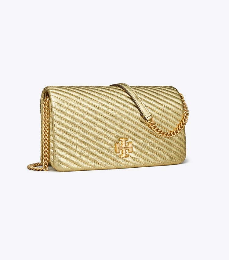 Tory Burch designer mini bags Kira Moto Quilt Metallic Crossbody in Gold angle