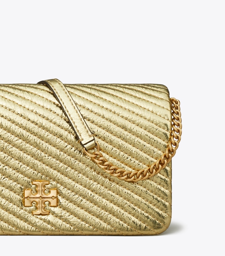 Tory Burch designer mini bags Kira Moto Quilt Metallic Crossbody in Gold angle