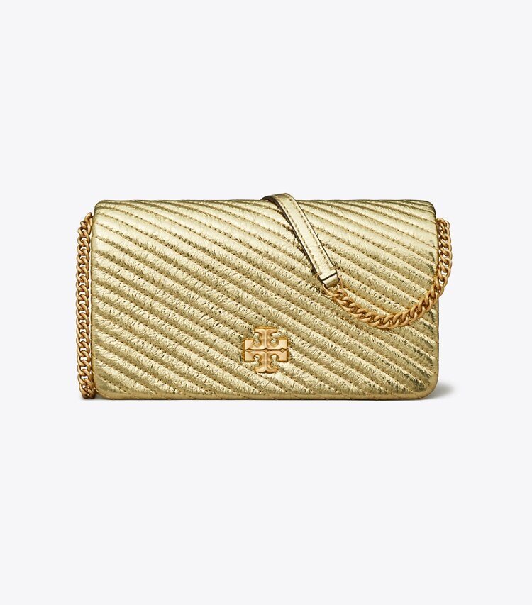 Tory Burch designer mini bags Kira Moto Quilt Metallic Crossbody in Gold front