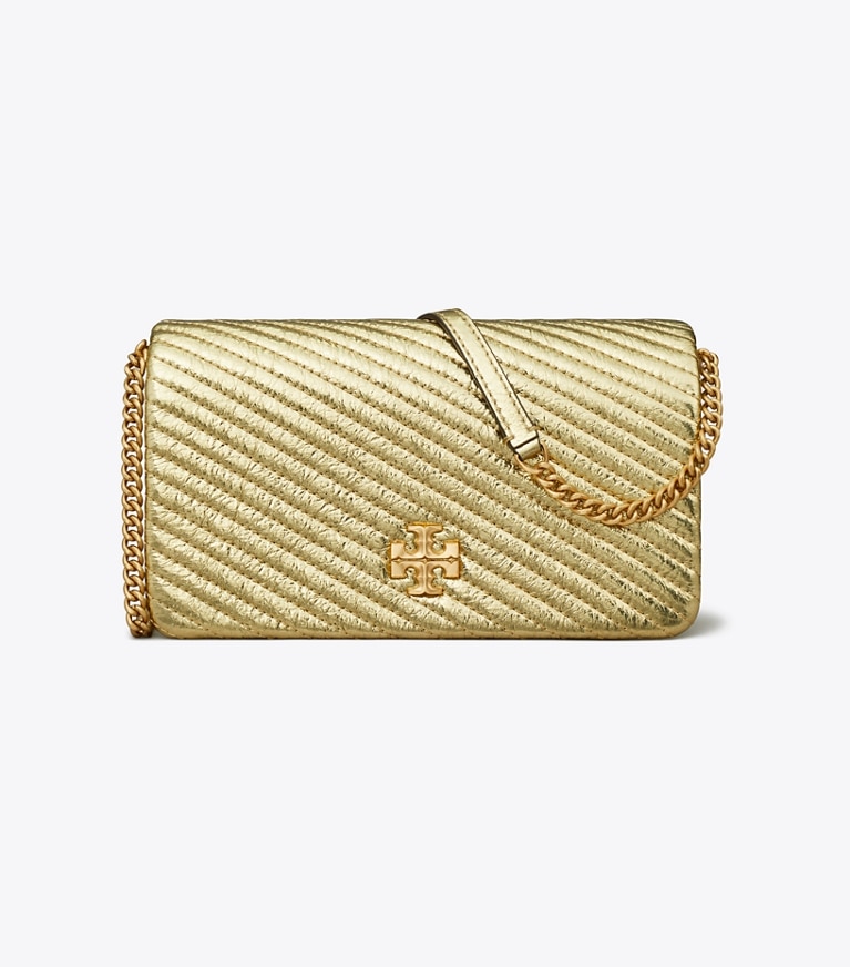 Tory Burch designer mini bags Kira Moto Quilt Metallic Crossbody in Gold angle