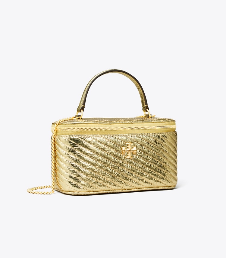 Tory Burch designer ミニバッグ キラ メタリック モトキルト ヴァニティケース in Gold angle