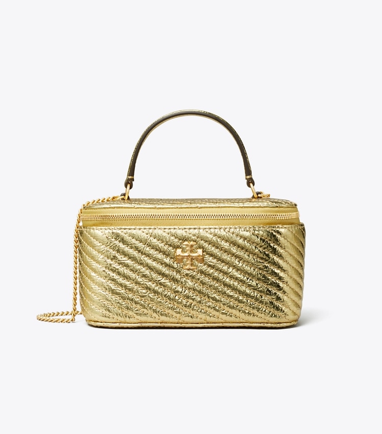 Tory Burch designer ミニバッグ キラ メタリック モトキルト ヴァニティケース in Gold front