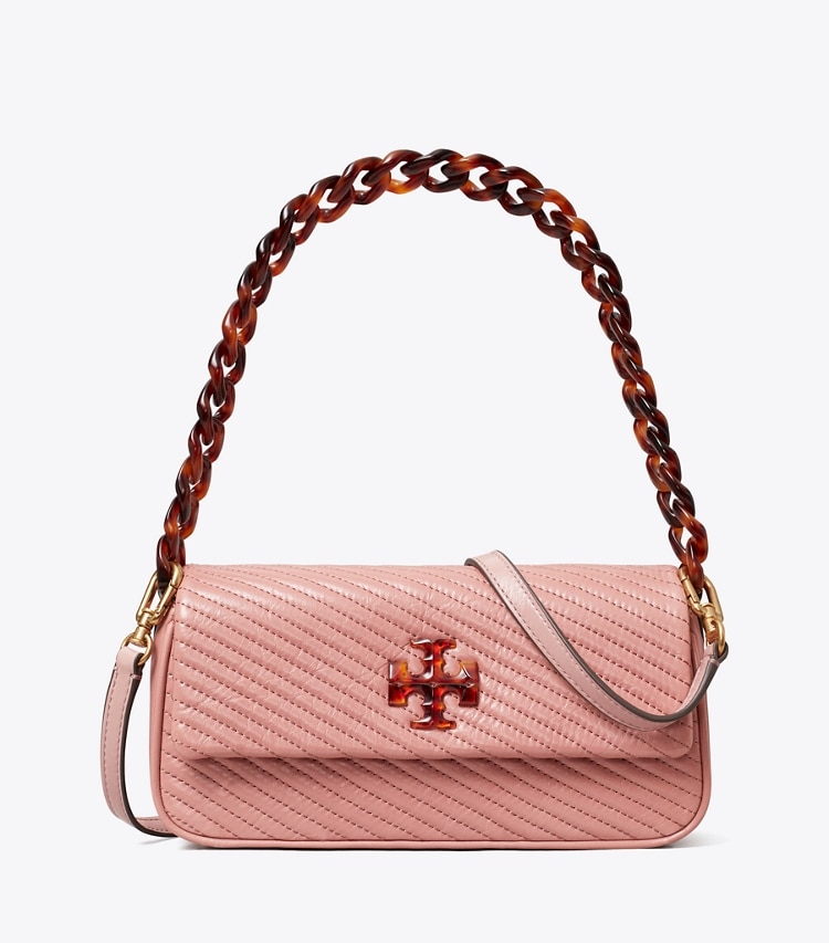 Tory Burch designer shoulder bags Kira Moto Quilt Small Flap Shoulder Bag in Pink Magnolia front