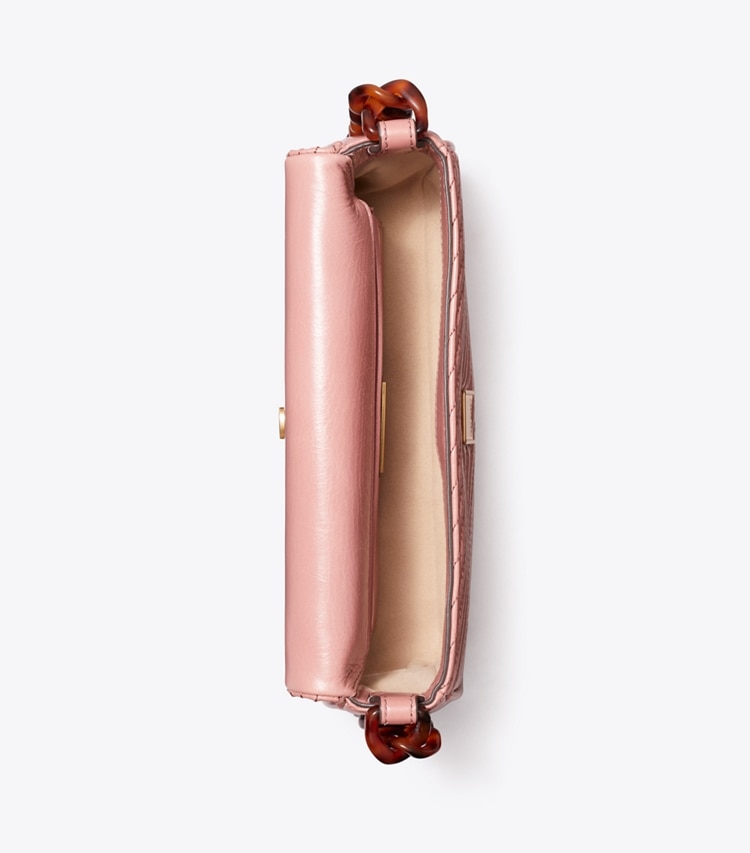 Tory Burch designer shoulder bags Kira Moto Quilt Small Flap Shoulder Bag in Pink Magnolia overhead