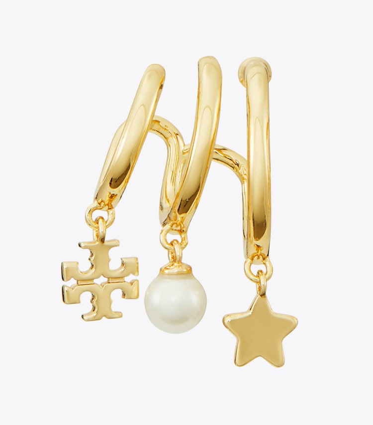 Tory Burch designer earrings Kira Multi Hoop Earring in Tory Gold / Cream detail