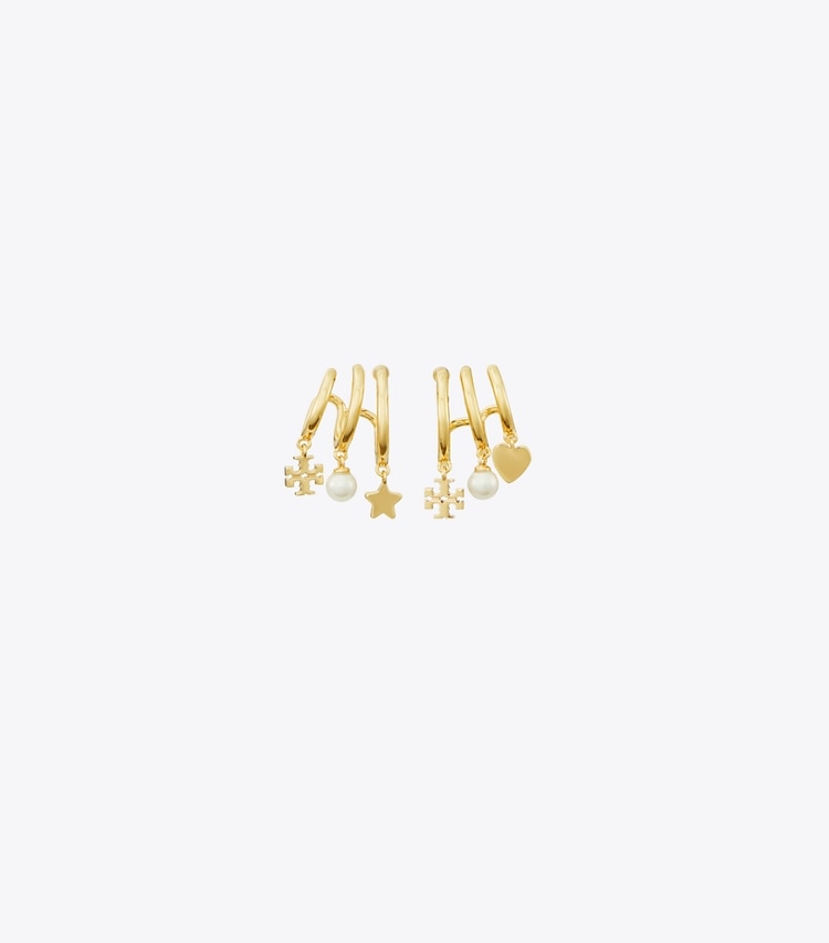 Tory Burch designer earrings Kira Multi Hoop Earring in Tory Gold / Cream front