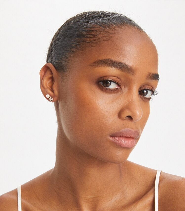 Tory Burch designer schmuckkästchen Kira Ohrstecker-Geschenkset in Tory Gold / Crystal / Pearl accessory on model