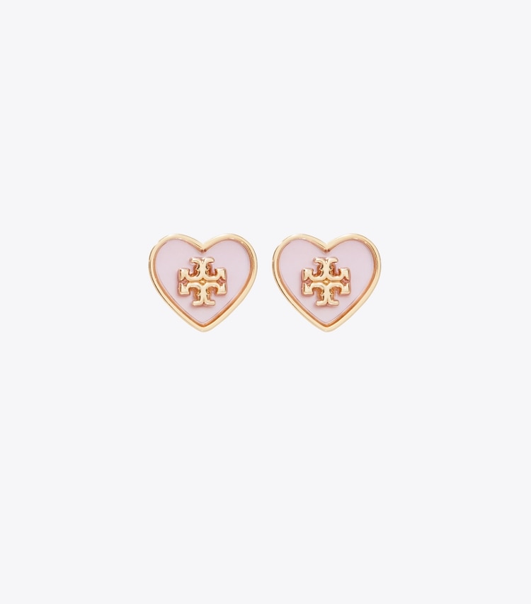 Tory Burch designer ohrringe Kira Ohrstecker in Herzform in Tory Gold / Pink front