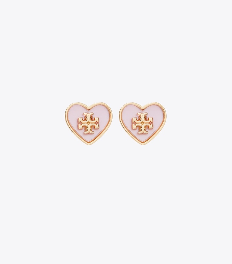 Tory Burch designer ohrringe Kira Ohrstecker in Herzform in Tory Gold / Pink front