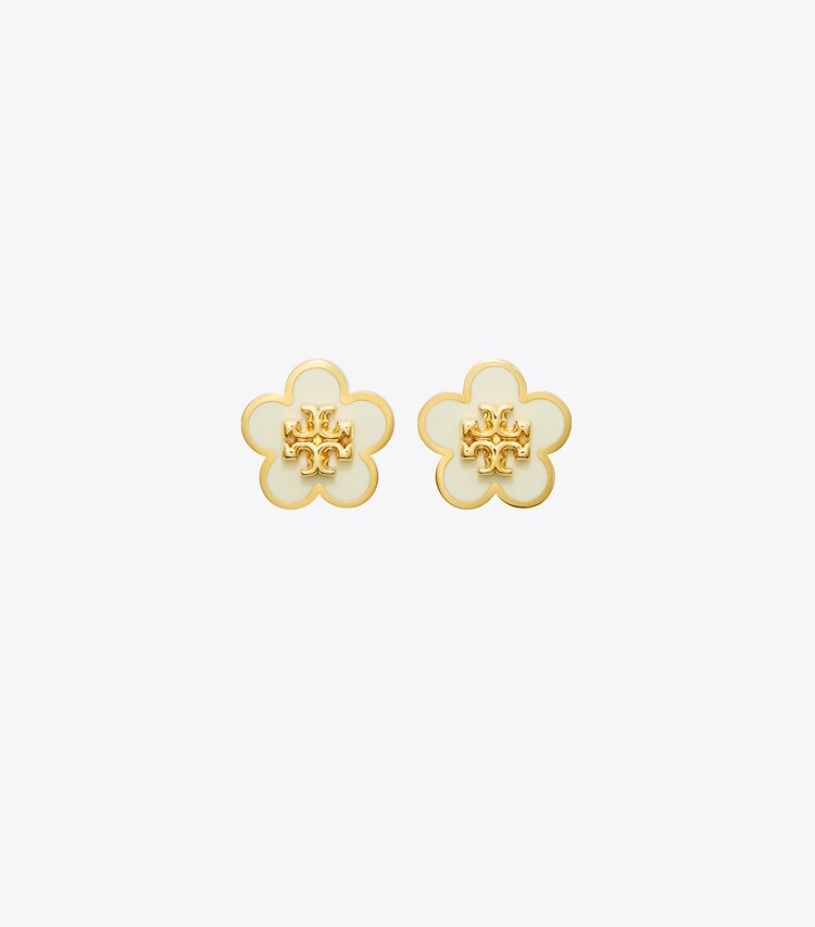 Tory Burch designer ohrringe Kira Ohrstecker mit Emailleblume in Tory Gold / New Ivory front