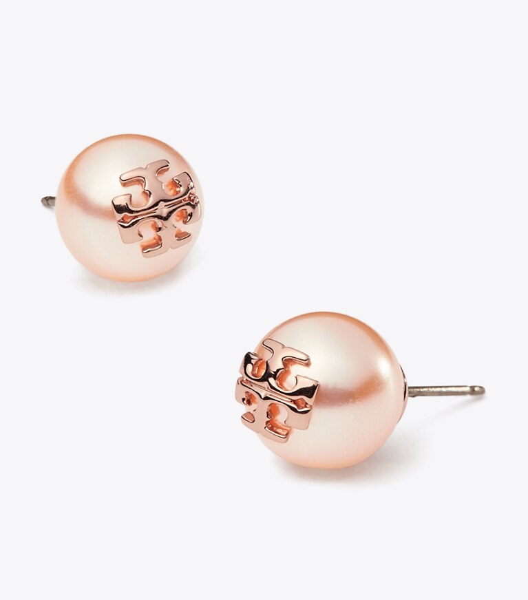 Tory Burch designer ohrringe Kira Ohrstecker mit Perlen in Rose/Rose Gold front