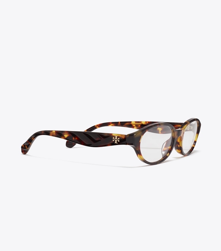 Tory Burch designer sunglasses & eyewear Kira Oval Eyeglasses in DARK TORTOISE detail