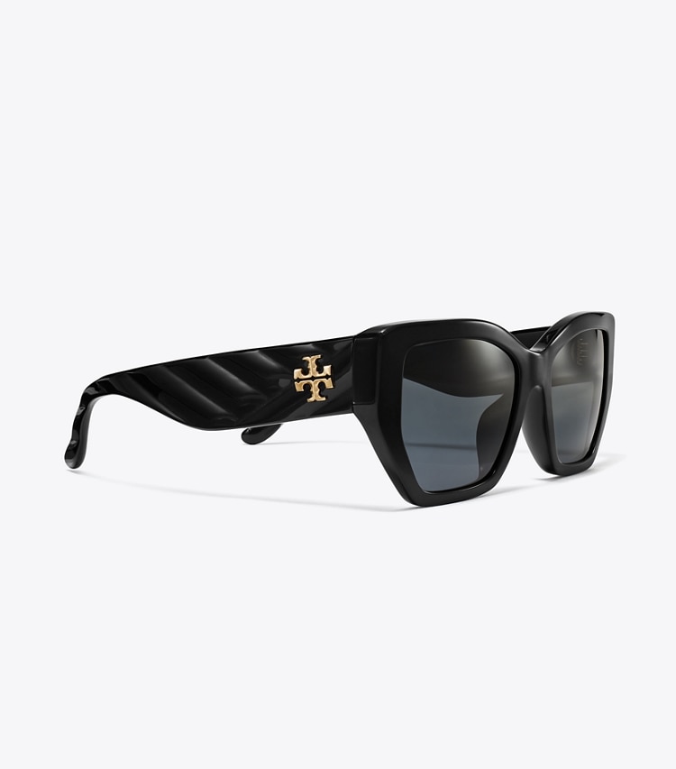 Tory Burch designer sunglasses & eyewear Kira Oversized Geometric Sunglasses in BLACK/SOLID GREY detail