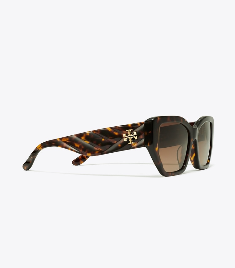 Tory Burch designer サングラス＆アイウェア キラ キルティング オーバーサイズ ジオメトリック サングラス in DARK TORTOISE/BROWN GRADIENT POLAR ディテール