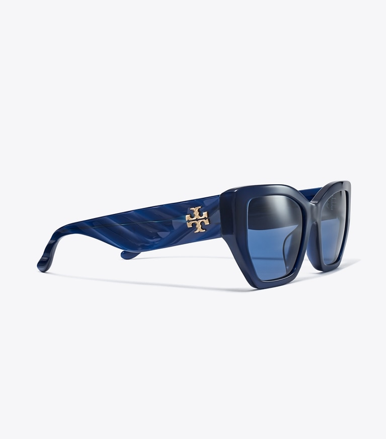 Tory Burch designer sunglasses & eyewear Kira Oversized Geometric Sunglasses in TRANSPARENT NAVY/DARK BLUE front