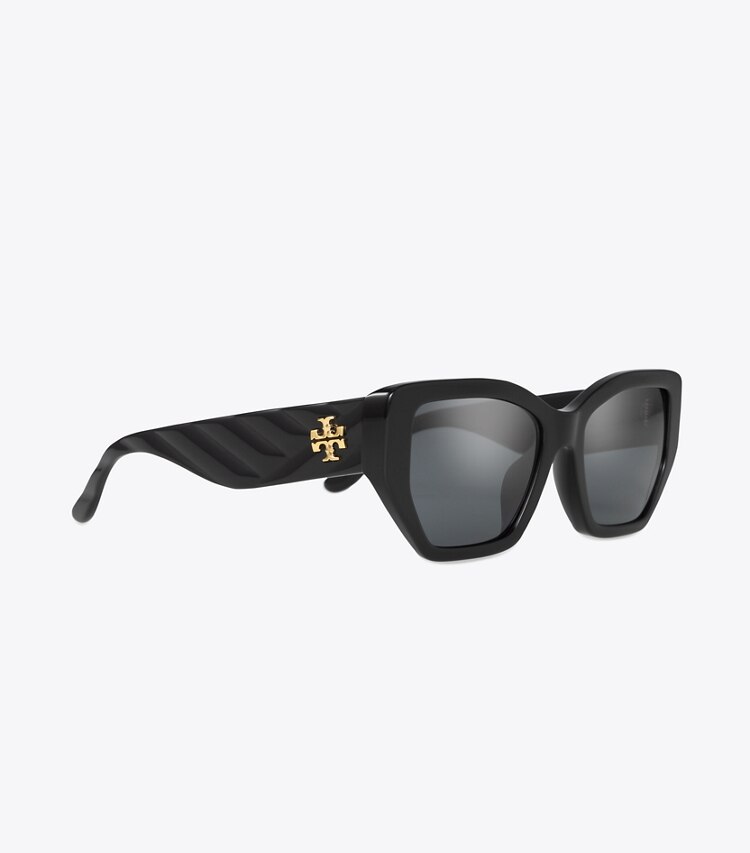 Tory Burch designer sonnenbrillen & brillen Kira Oversized Geometric Sunglasses in BLACK/DARK GREY POLAR detail