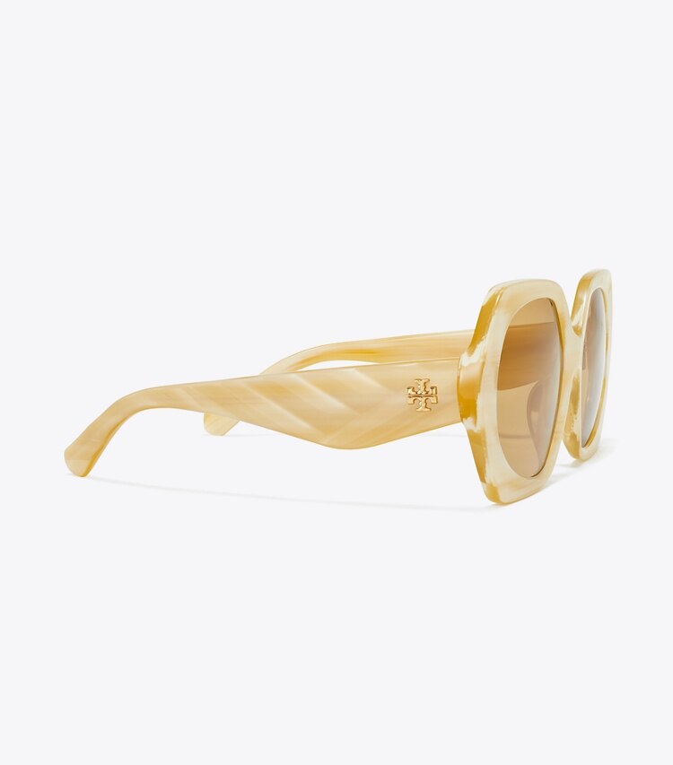 Tory Burch designer sunglasses & eyewear Kira Oversized Geometric Sunglasses in IVORY HORN/OCHRE detail