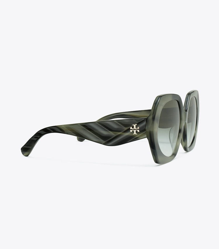 Tory Burch designer sunglasses & eyewear Kira Oversized Geometric Sunglasses in GREEN HORN/DARK GREEN CLEAR GRADIENT detail