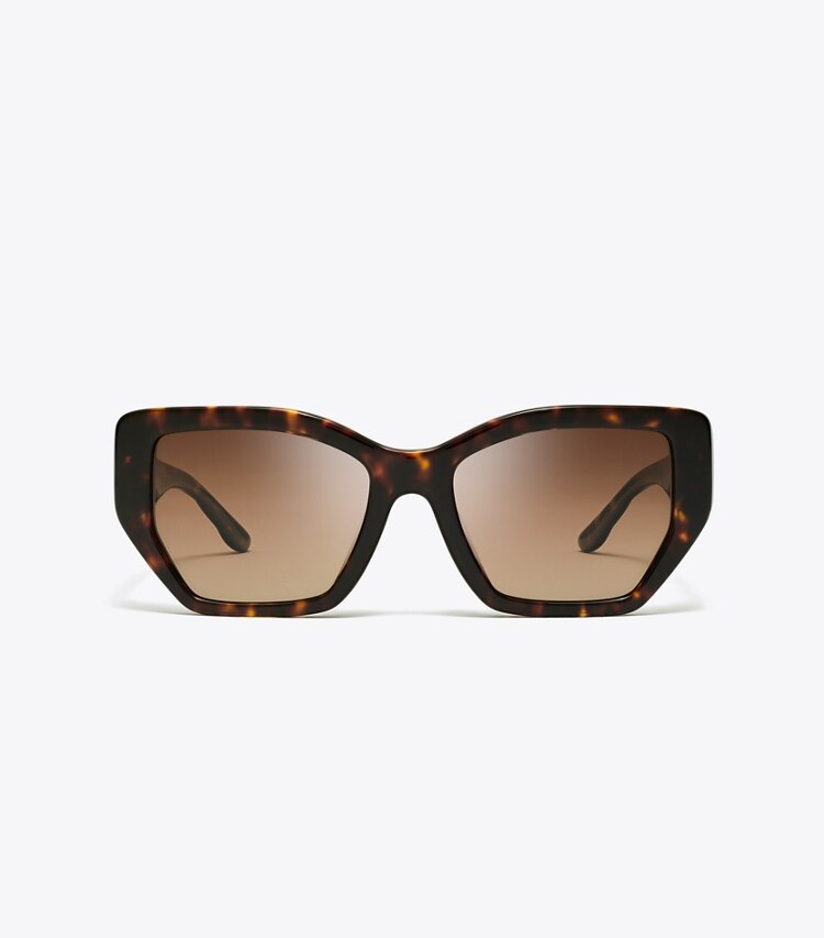 Tory Burch designer サングラス＆アイウェア キラ キルティング オーバーサイズ ジオメトリック サングラス in DARK TORTOISE/BROWN GRADIENT POLAR front