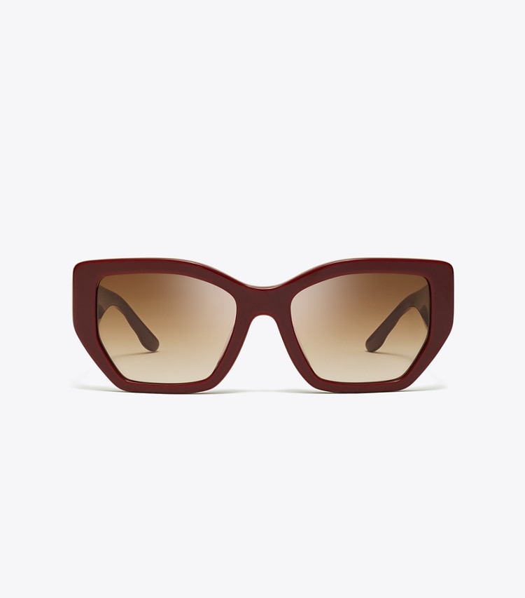 Tory Burch designer sunglasses & eyewear Kira Oversized Geometric Sunglasses in RED BERRY/BROWN GRADIENT front