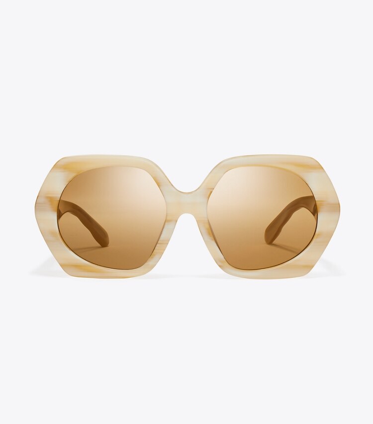 Tory Burch designer sunglasses & eyewear Kira Oversized Geometric Sunglasses in IVORY HORN/OCHRE front
