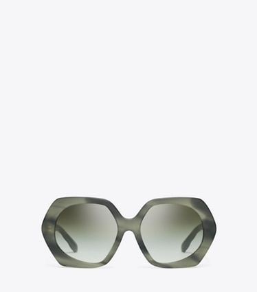 Tory Burch designer sunglasses & eyewear Kira Oversized Geometric Sunglasses in GREEN HORN/DARK GREEN CLEAR GRADIENT front