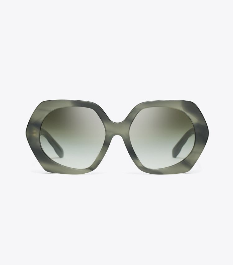 Tory Burch designer sunglasses & eyewear Kira Oversized Geometric Sunglasses in GREEN HORN/DARK GREEN CLEAR GRADIENT front