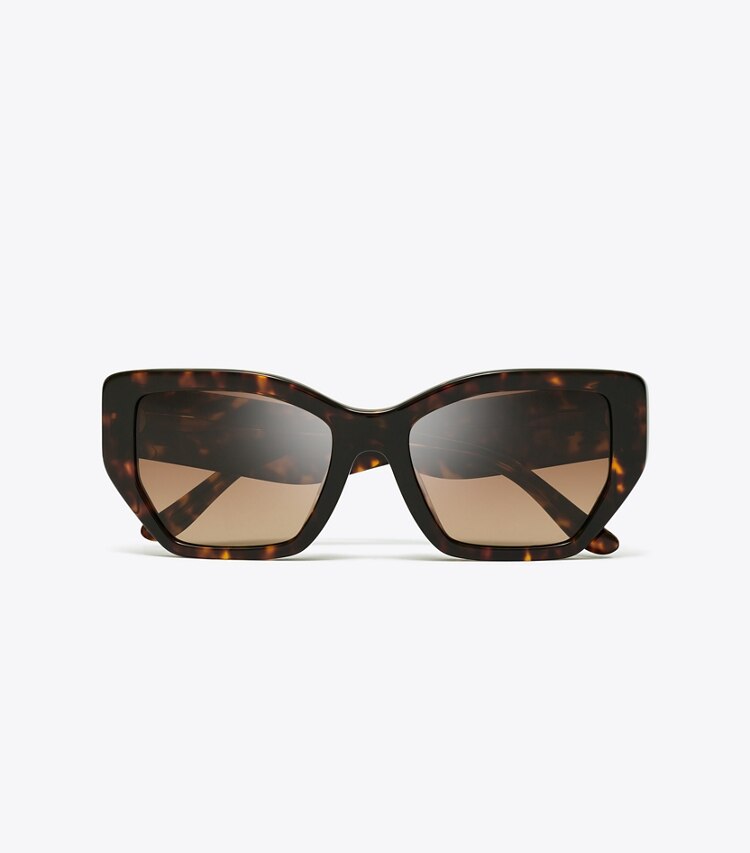 Tory Burch designer サングラス＆アイウェア キラ キルティング オーバーサイズ ジオメトリック サングラス in DARK TORTOISE/BROWN GRADIENT POLAR オーバーヘッド