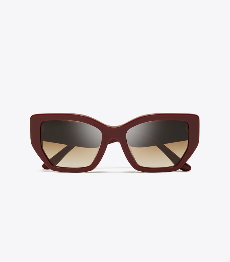 Tory Burch designer sunglasses & eyewear Kira Oversized Geometric Sunglasses in RED BERRY/BROWN GRADIENT overhead