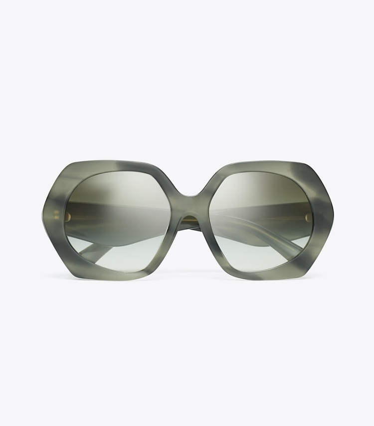 Tory Burch designer sunglasses & eyewear Kira Oversized Geometric Sunglasses in GREEN HORN/DARK GREEN CLEAR GRADIENT overhead