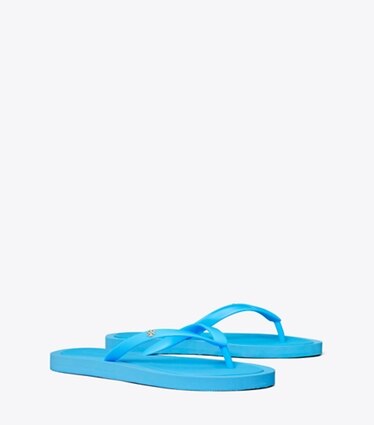 Tory Burch designer sandals Kira Padded Flip-Flop in CAVE BLUE / SILVER angle