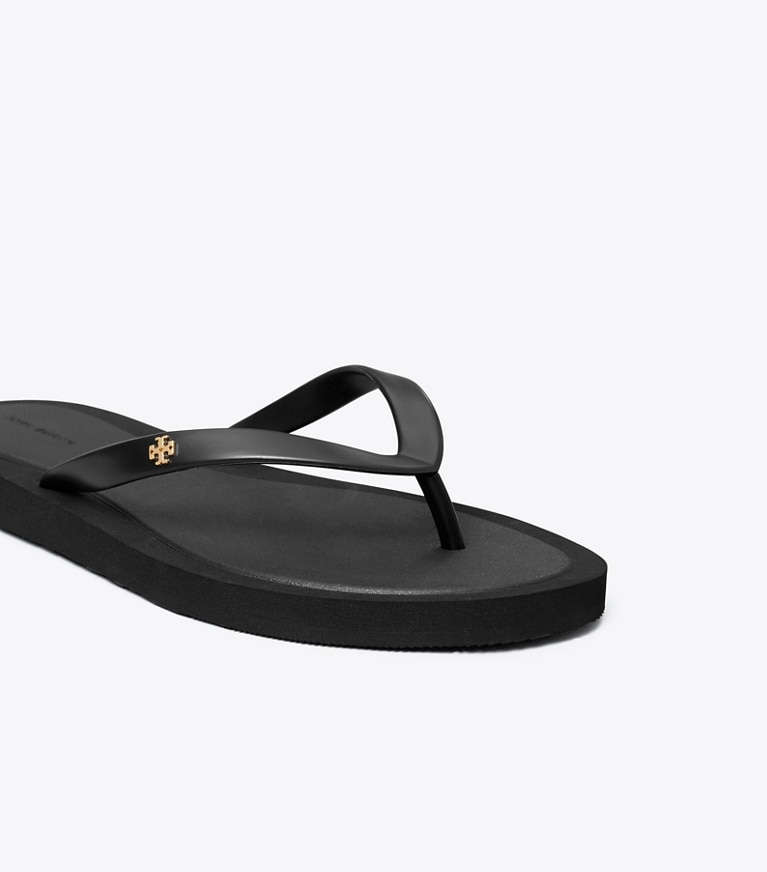 Tory Burch designer sandals Kira Padded Flip-Flop in PERFECT BLACK / GOLD angle