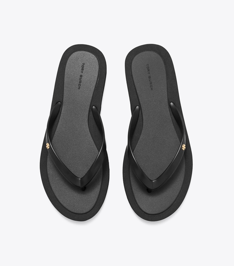 Tory Burch designer sandals Kira Padded Flip-Flop in PERFECT BLACK / GOLD overhead
