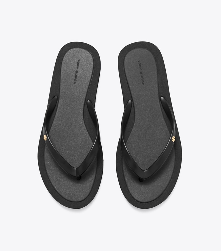 Tory Burch designer sandals Kira Padded Flip-Flop in PERFECT BLACK / GOLD angle